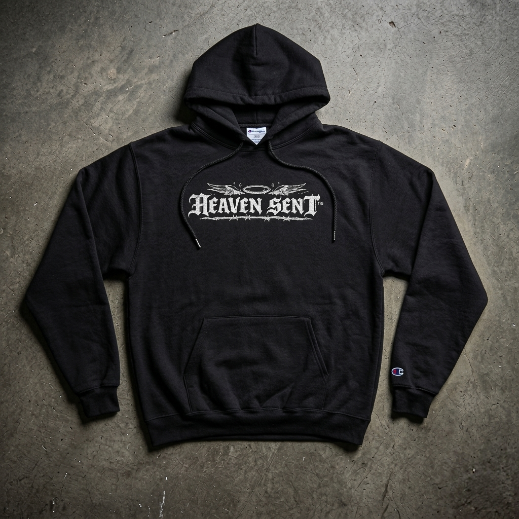 Heaven Sent™ Hoodie — Gothic Script Graphic Pullover