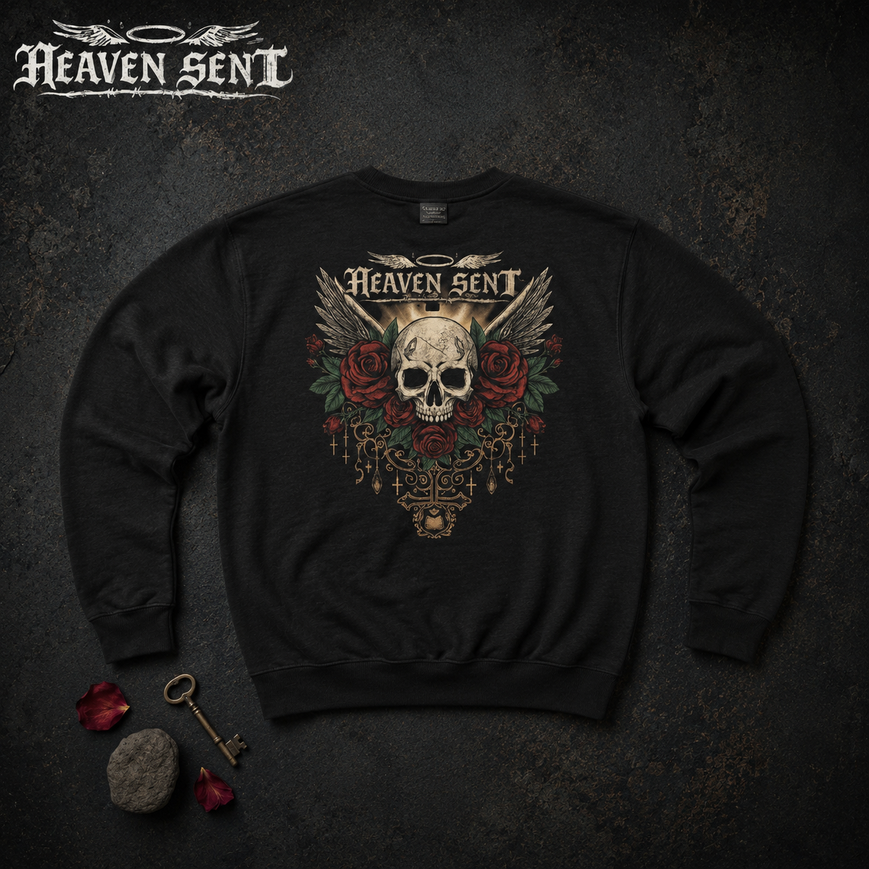 Heaven Sent™ Skull & Roses Crewneck Sweatshirt